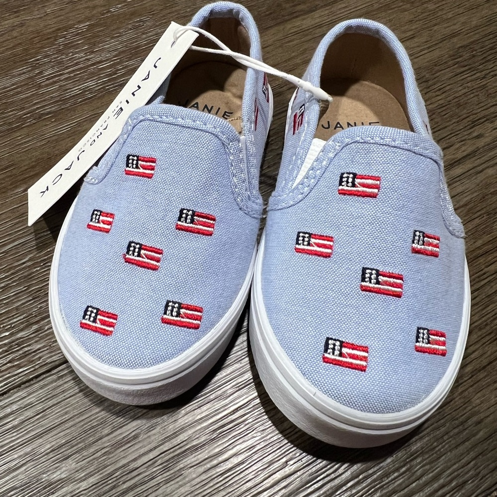 Janie and Jack Kids Slip-On Shoes - Blue with Flag Design